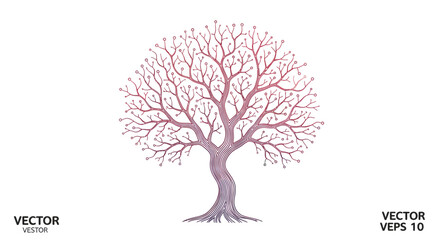 Fototapeta premium Intricate red-hued tree with a circuit-board-like branching pattern