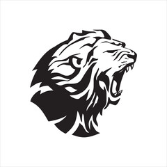 Fototapeta premium Lion Head Growling, Shadowed Illustration