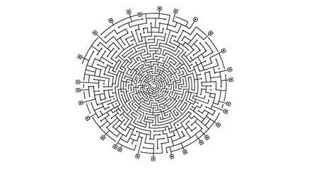 Intricate circular maze design with radial pathways and outer nodes © gudangPIXEL