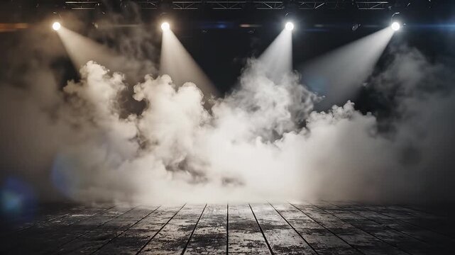 Stage with fog and spotlights