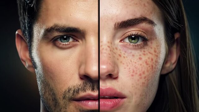 split face of man and woman