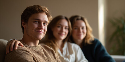 Fototapeta premium Young adults relaxing together indoors