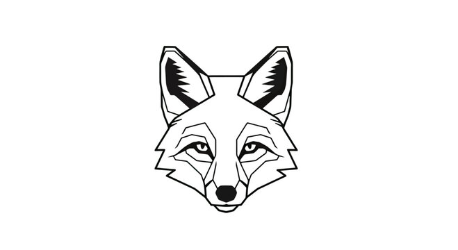 Geometric fox head with sharp angles and dark eyes on a white background