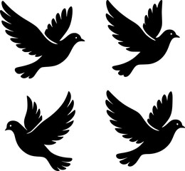 Fototapeta premium Flying dove illustration icon set, in silhouette design