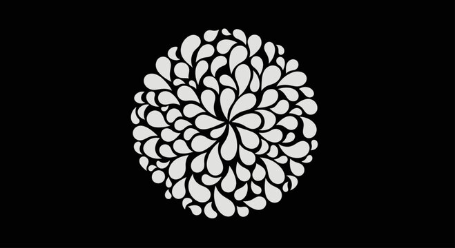 Circular arrangement of teardrop shapes on black background