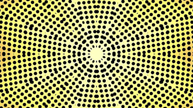 Hypnotic yellow polka dot kaleidoscope animation loop. circular concentric motion.