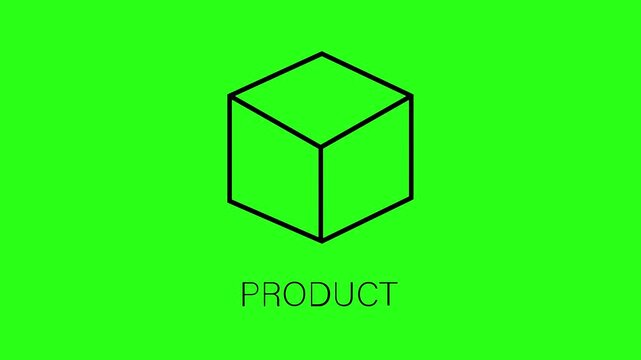 A simple line drawing of a cube on a green background with product text
