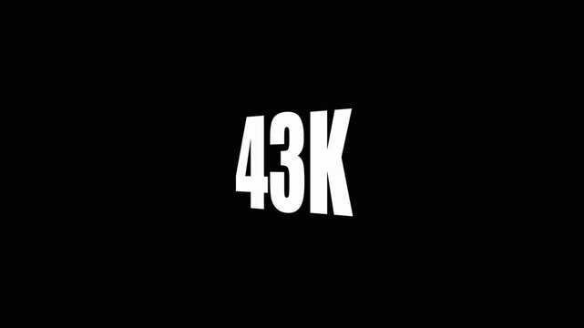 Large White 43 K Text on Black Background for Counting Statistics and Data Visualization forty-three thousand..