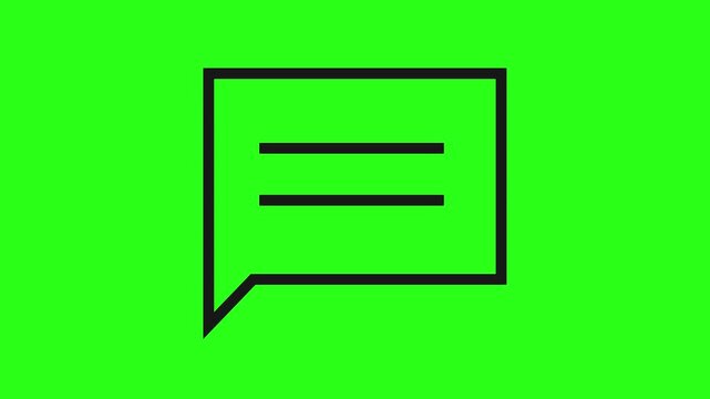 A black speech bubble icon on a bright green background with two horizontal lines