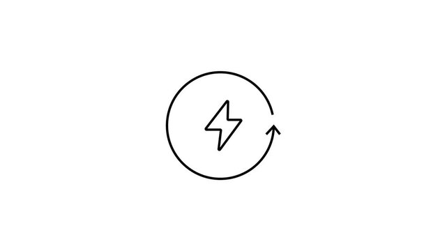 A black line drawing of a lightning bolt in a circular arrow on green