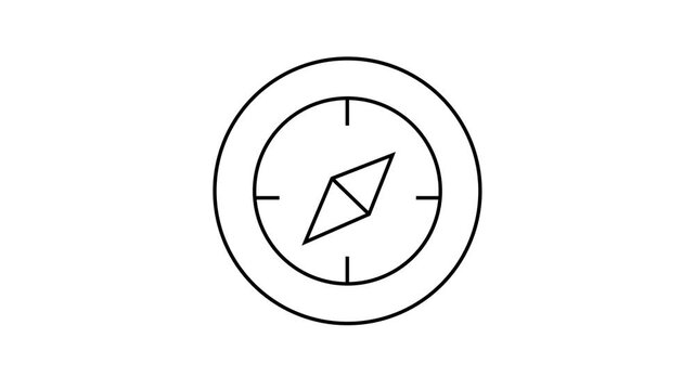A black line drawing of a compass on a green background