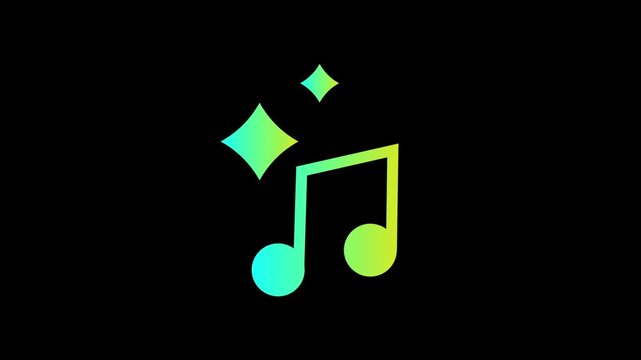A colorful musical eighth note with sparkles on a black background