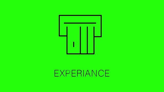 A black line drawing of a column on a bright green background with experiance text