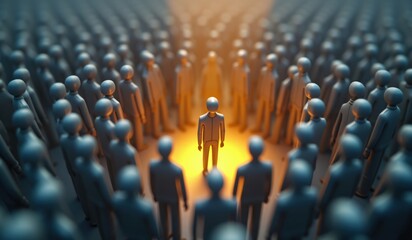 Obraz premium Individual standing out in a crowd, concept of leadership and uniqueness
