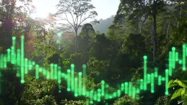 Jungle scene with glowing green bars