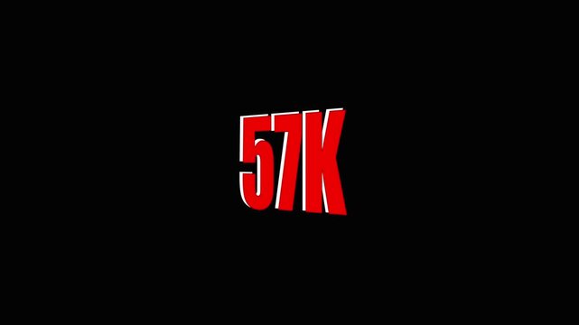 Large Red 57 K Text on Black Background for Social Media, Statistics, and Infographics fifty-seven thousand.
