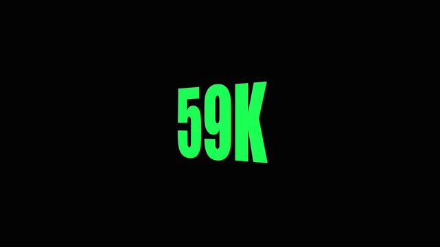 Fifty-Nine Thousand Green Number 59k Text on Black Background for Counting Statistics and Data Visualization.