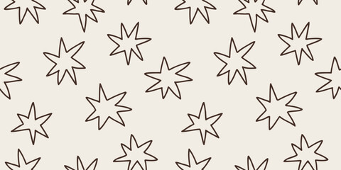 Colorful abstract starburst seamless pattern in modern playful style, perfect for textiles, wallpapers, packaging, and creative surface design. © bosotochka