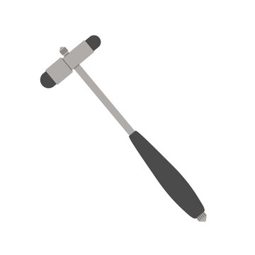 Flat color reflex hammer for check tendon reflexes during a neurological testing. Vector standard professional tool used by neurologists for checking the nerves. Instrument for examination of the