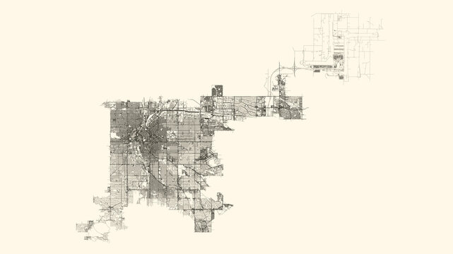 City street map of Denver, USA, in black and light beige. High resolution full frame minimalist poster style road map or urban street plan of Denver. Vintage look.