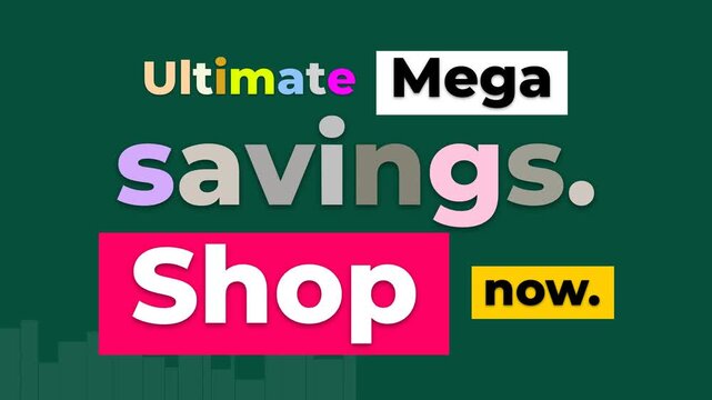 Dynamic Mega Sale Motion Graphic with colourful text for retail promotion.