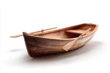 Fototapeta premium Isolated wooden rowboat with oars nautical water transport design element