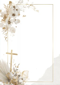 elegant invitation with floral design and cross