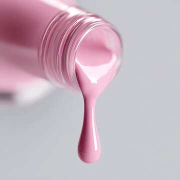 Pink nail polish dripping creating glossy cosmetic paint effect