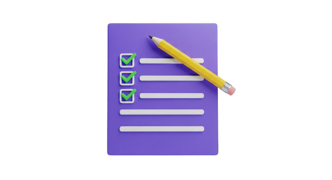 A purple checklist with a yellow pencil on top