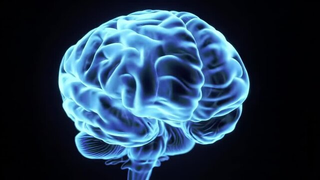 Blue glowing human brain