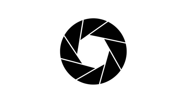 Black aperture iris symbol on white background