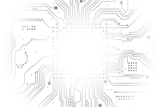 Flat microelectronics circuit board banner isolated on a white background. The geometric texture of modern digital technology, computer, motherboard, or high-tech technology. Vector illustration