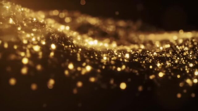 Golden light particles on dark background
