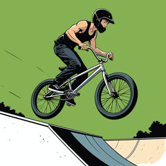 Naklejka premium vector image of a BMX bike in action
