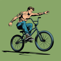 Naklejka premium vector image of a BMX bike in action