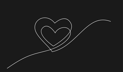 Fototapeta premium Minimalist Continuous Line Art of Two Intertwined Hearts on Black Background