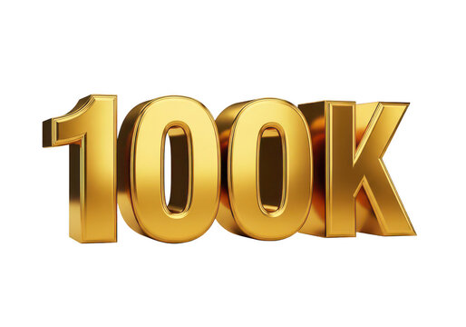 Golden 100k text with a metallic sheen ideal for digital use on transparent background