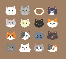 Fototapeta premium Cute cartoon cat and animal faces seamless pattern collection for baby friendly design