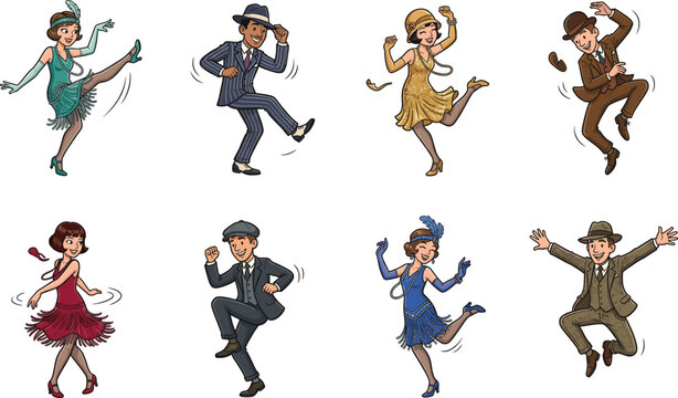 Vintage 1920s Roaring Twenties Party People Dancing Flapper Girls and Jazz Age Gentlemen Collection