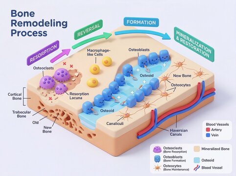 Bone Remodeling Process A Detailed Illustration of Osteoclast and Osteoblast Activity