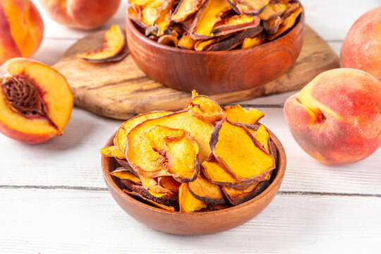 Homemade sun dried sublimated slices of peach