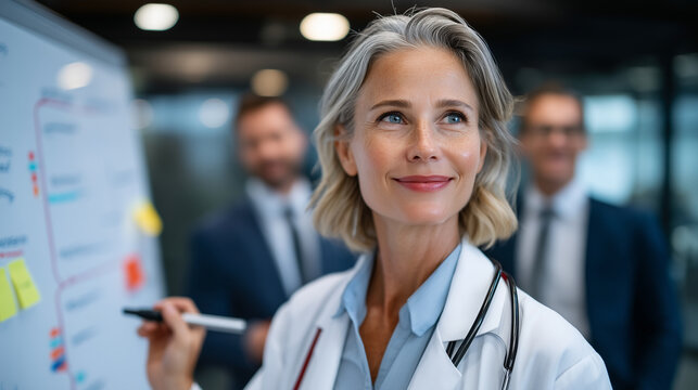 Medical team discussing comprehensive obesity treatment plan with patient, whiteboard with protocols visible, collaborative clinical meeting, perfect for multidisciplinary care, tr