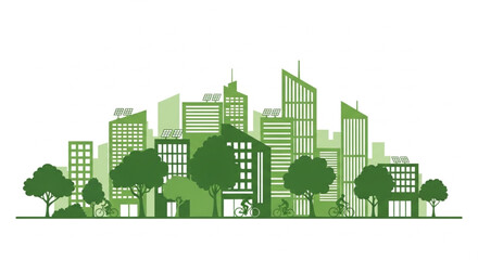 Fototapeta premium Sustainable Eco City Silhouette – Green Urban Life Vector Illustration