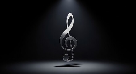 Obraz premium Elegant Treble Clef Symbol Illuminated in Dramatic Spotlight on Dark Background.