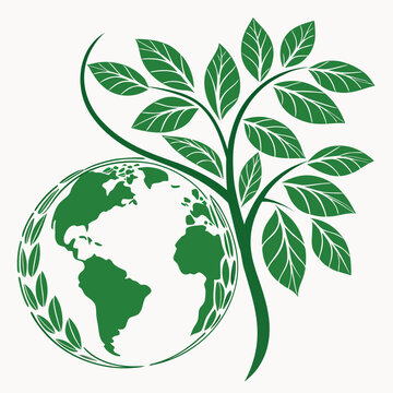 A green vector graphic of a tree growing out of the Earth, symbolizing environmentalism and sustainability.