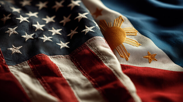 Celebration of unity american and filipino flags cultural event close-up view symbolizing friendship
