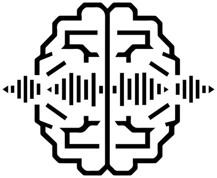 Brain with sound waves echo icon symbolizing ideas and creativity in technology and innovation