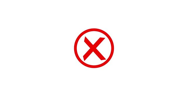 Animated red cross mark reveals on white background.  red cross icon, cancel mark, reject sign. 4k animation.