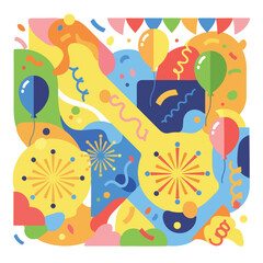 Fototapeta premium Colorful celebration composition with balloons, confetti, and festive decorations