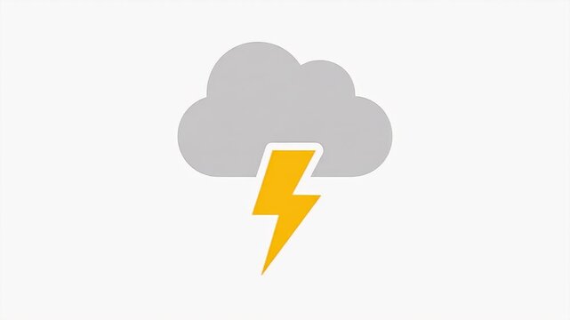 Grey cloud with a yellow lightning bolt, symbolizing stormy weather and electrical phenomena, perfect for weather forecasts and science communication